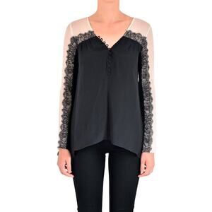 BCBGMAXAZRIA Womens Black and White Silk Blouse Size XS